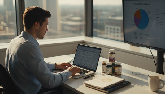 Professional working at desk with supplements