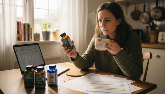 Nutritionist checks Lion's Mane mushroom supplement details