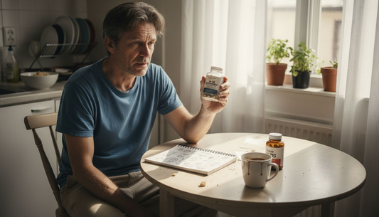 Man examining Lion’s Mane mushroom supplement