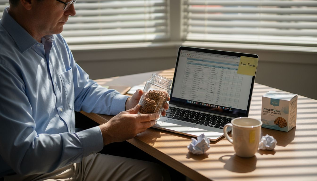 Professional examining lion's mane mushroom supplement