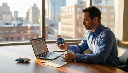Professional examining cognitive enhancer at desk