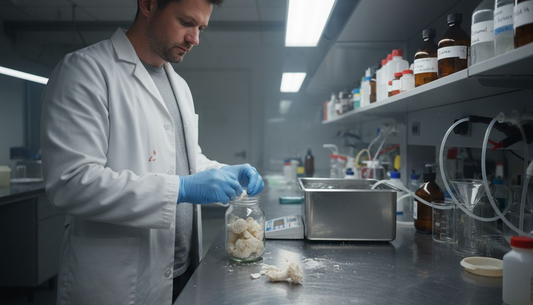 Lab technician preparing mushroom extract samples