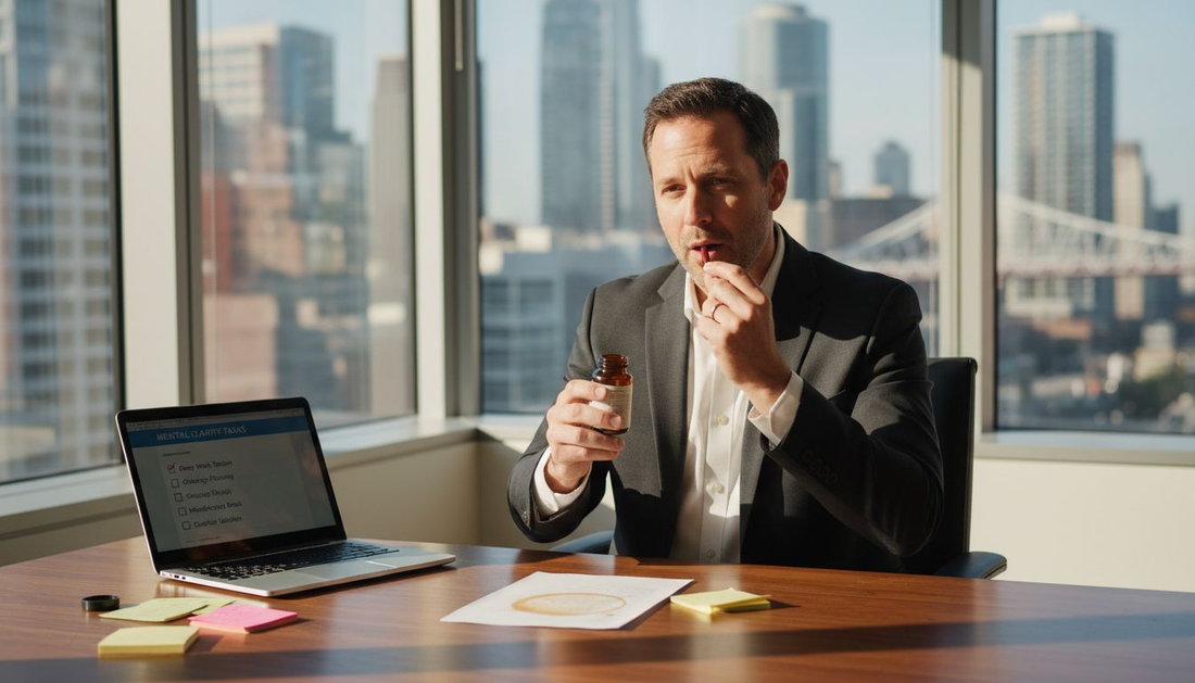 Professional preparing Lion's Mane supplement in office