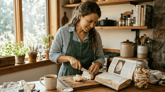 Nutritionist preparing Lion's Mane mushroom in home kitchen