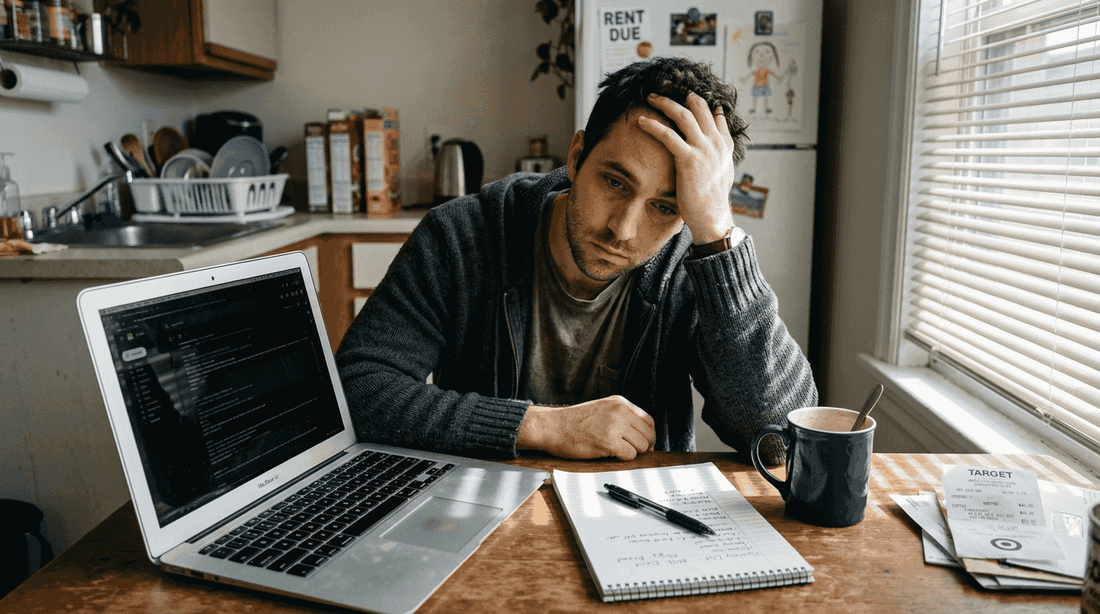 Man at kitchen table with brain fog symptoms