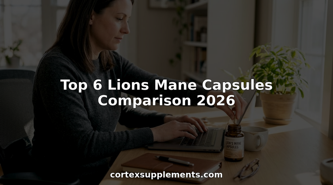 Professional reaching for Lion's Mane capsules at desk
